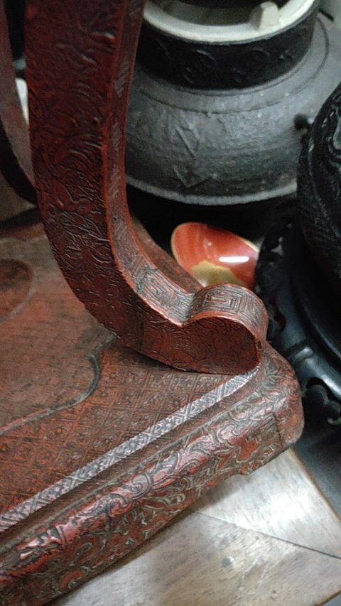 古玩雜項漆雕花幾真品鑒賞圖
