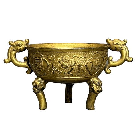 古玩銅器赤龍耳三足爐真品鑒賞圖