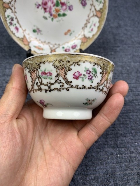 古玩陶瓷乾隆粉彩/洋彩描金花卉紋杯碟套拍賣,當前價格888元