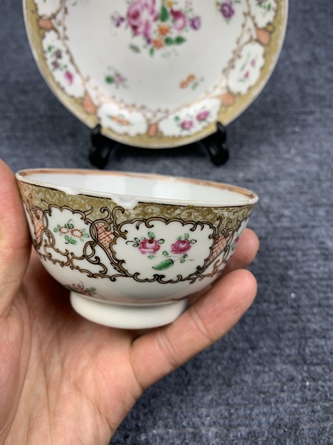 古玩陶瓷乾隆粉彩/洋彩描金花卉紋杯碟套拍賣,當前價格888元