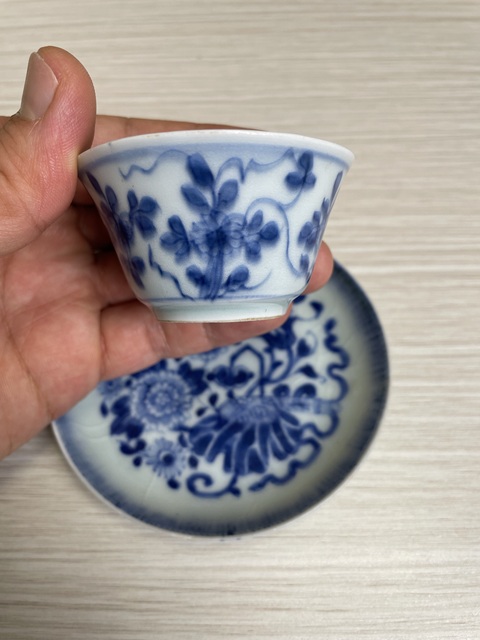 古玩陶瓷清康熙·精品青花花卉紋杯碟拍賣，當前價格1500元