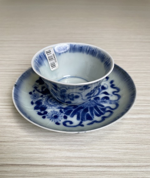 古玩陶瓷清康熙·精品青花花卉紋杯碟拍賣，當前價格1500元