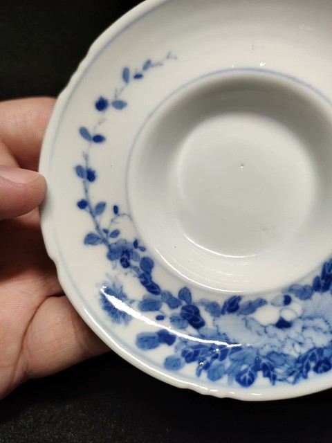 古玩陶瓷青花蜀葵蓋碗托拍賣，當前價格2000元