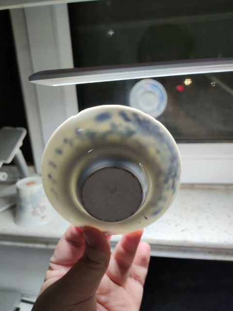 古玩陶瓷青花蜀葵蓋碗托拍賣，當前價格2000元