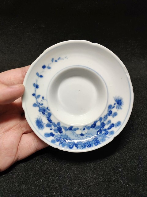古玩陶瓷青花蜀葵蓋碗托拍賣，當前價格2000元