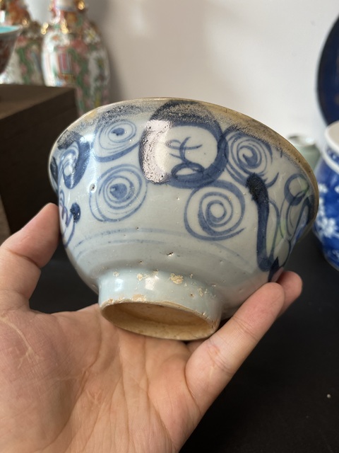 古玩陶瓷青花螺旋紋茶碗真品鑒賞圖