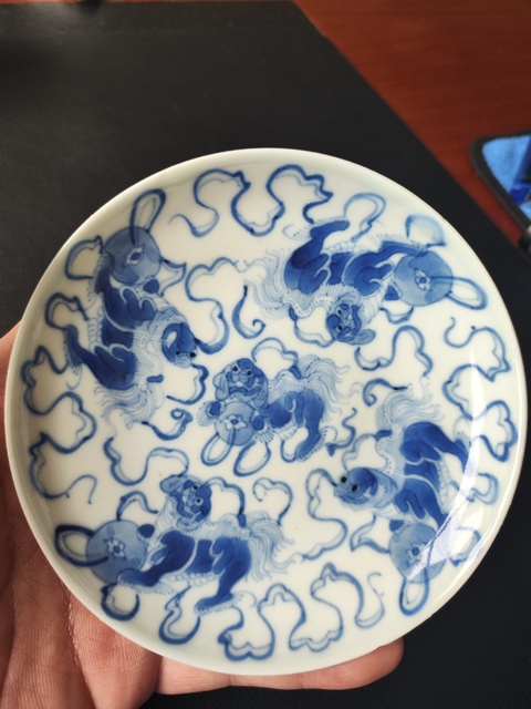 古玩陶瓷光緒·青花獅子繡球紋小盤 真品鑒賞圖