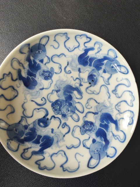 古玩陶瓷光緒·青花獅子繡球紋小盤 真品鑒賞圖