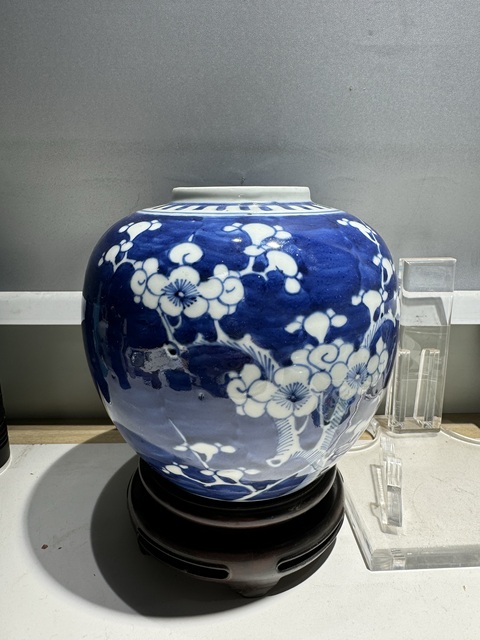 古玩陶瓷晚清·青花冰梅圖蓋罐拍賣，當前價格1600元