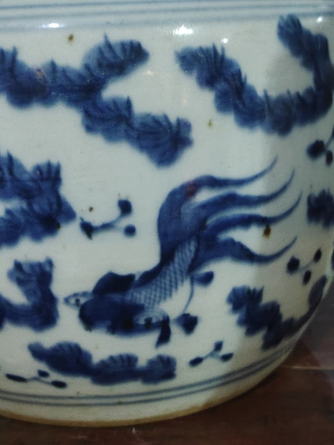 古玩陶瓷清中期青花魚藻紋粥罐拍賣，當(dāng)前價格480元
