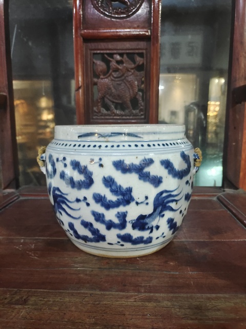 古玩陶瓷清中期青花魚藻紋粥罐拍賣，當(dāng)前價格480元