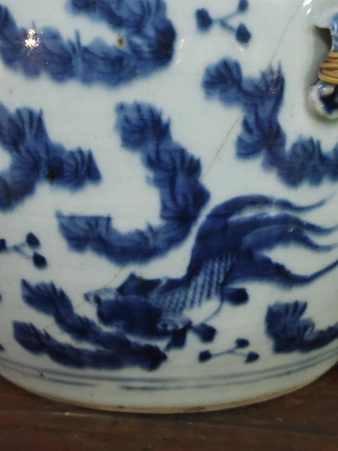 古玩陶瓷清中期青花魚藻紋粥罐拍賣，當(dāng)前價格480元