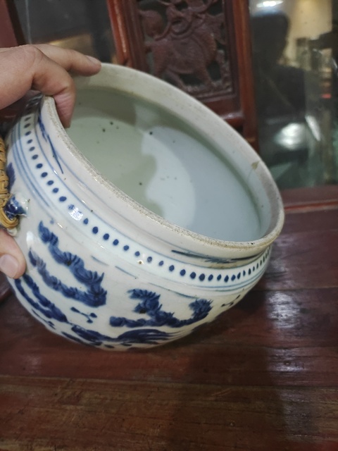 古玩陶瓷清中期青花魚藻紋粥罐拍賣，當(dāng)前價格480元