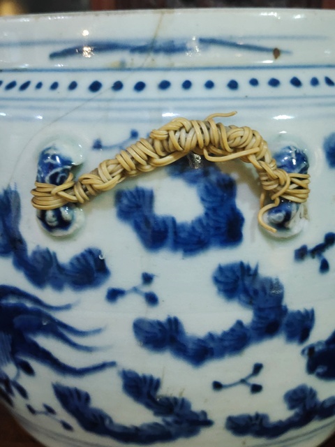 古玩陶瓷清中期青花魚藻紋粥罐拍賣，當(dāng)前價格480元