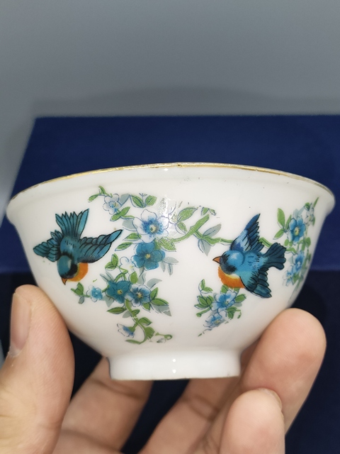 古玩陶瓷民國,粉彩花鳥紋茶碗,茶園拍賣,當前價格399元