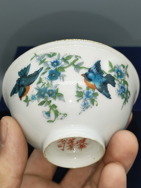 古玩陶瓷民國,粉彩花鳥紋茶碗,茶園拍賣,當前價格399元