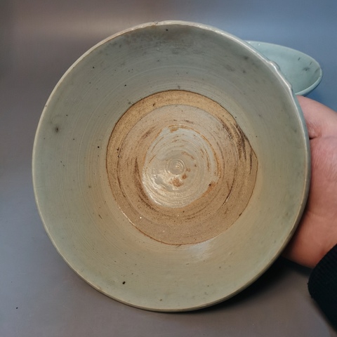 古玩陶瓷【龍泉】明代龍泉青瓷青花斗笠盞一對拍賣，當前價格290元
