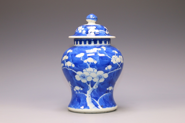 清晚期·青花留白折枝冰梅紋將軍罐拍賣(mài)，當(dāng)前價(jià)格3800元