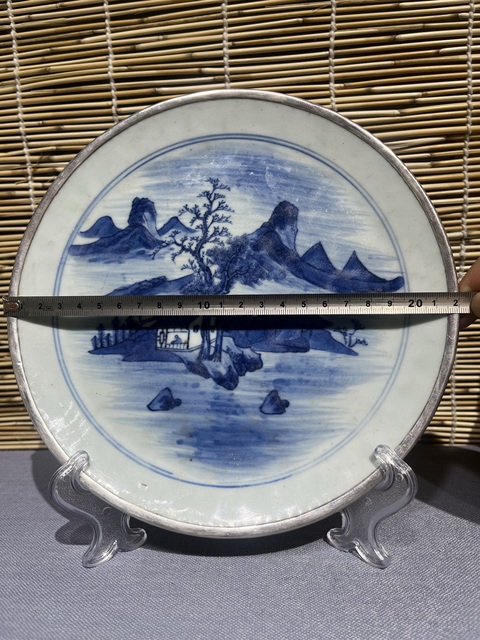 古玩陶瓷青花山水紋盤改件拍賣,當前價格3500元
