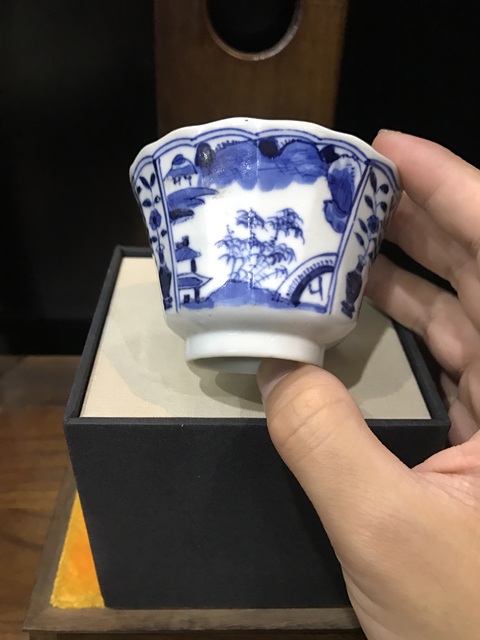 古玩陶瓷(精品品茗杯)晚清-光緒-博古山水風景紋-瓜棱品茗杯拍賣,當前價格858元