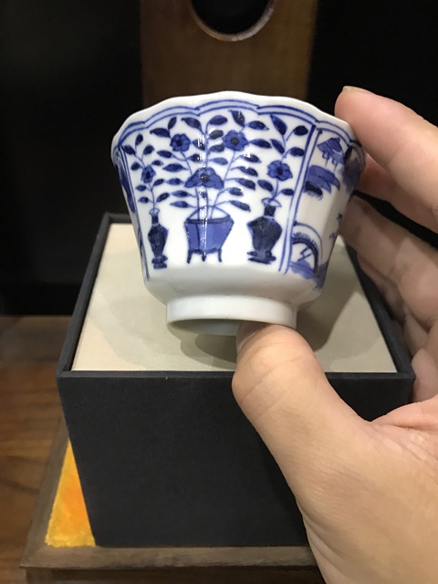 古玩陶瓷(精品品茗杯)晚清-光緒-博古山水風景紋-瓜棱品茗杯拍賣,當前價格858元