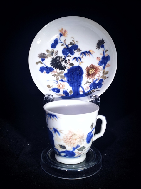 古玩陶瓷【佳士得精品放漏
】清早·南京號(hào)青花加彩竹石花卉紋杯碟一套拍賣，當(dāng)前價(jià)格5980元