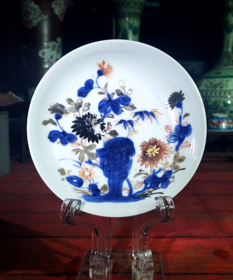古玩陶瓷【佳士得精品放漏
】清早·南京號(hào)青花加彩竹石花卉紋杯碟一套拍賣，當(dāng)前價(jià)格5980元