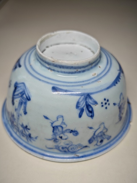古玩陶瓷明中期青花嬰戲圖茶碗拍賣,當前價格7654元