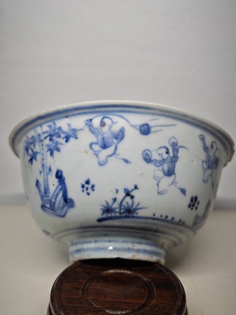 古玩陶瓷明中期青花嬰戲圖茶碗拍賣,當前價格7654元