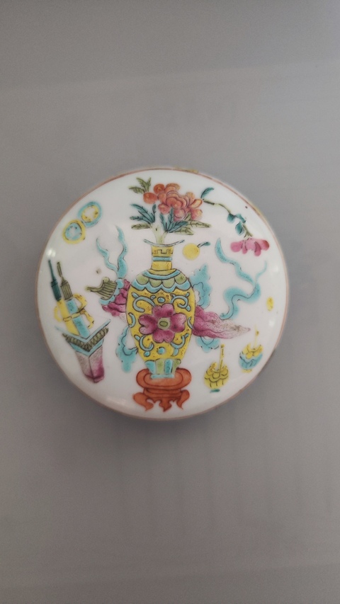 古玩陶瓷清晚·粉彩博古紋蓋盒真品鑒賞圖