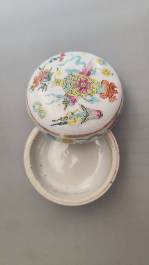 古玩陶瓷清晚·粉彩博古紋蓋盒真品鑒賞圖