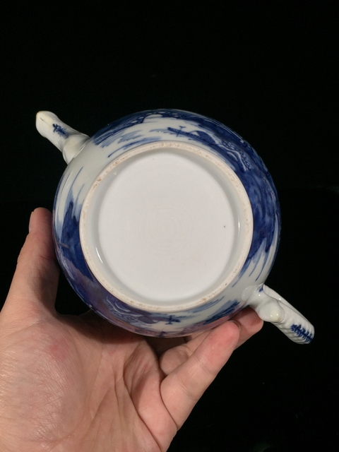 古玩陶瓷清乾隆樓臺亭閣山水紋青花執壺拍賣,當前價格2588元