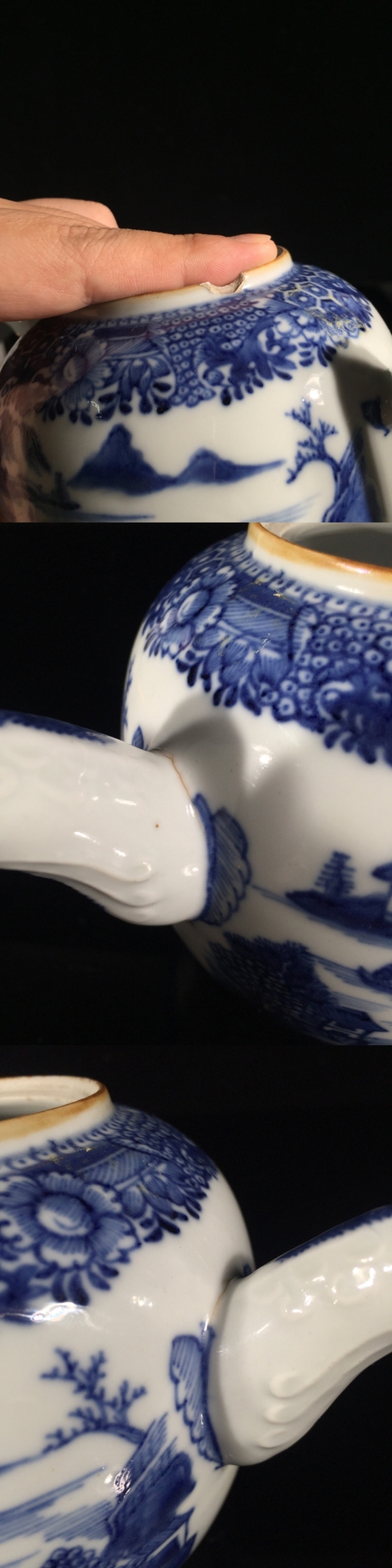 古玩陶瓷清乾隆樓臺亭閣山水紋青花執壺拍賣,當前價格2588元