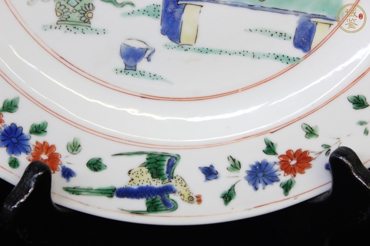 古玩陶瓷清康熙五彩博古花鳥紋盤拍賣,當前價格6000元