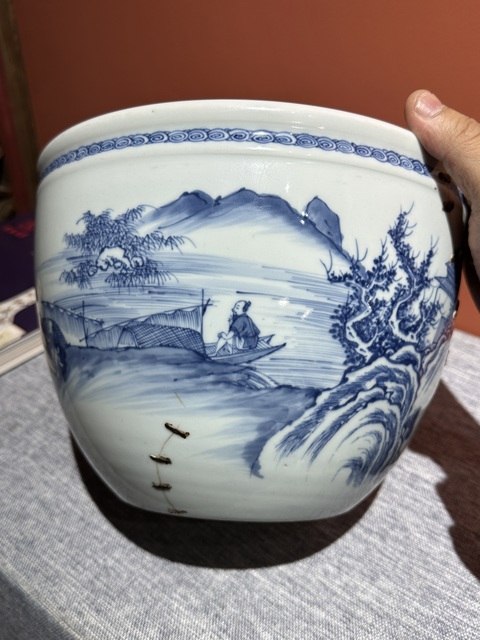 古玩陶瓷清代雍正青花山水人物紋卷缸拍賣,當前價格88000元