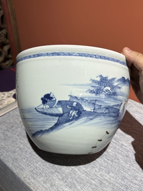古玩陶瓷清代雍正青花山水人物紋卷缸拍賣,當前價格88000元
