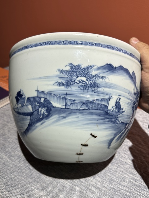 古玩陶瓷清代雍正青花山水人物紋卷缸拍賣,當前價格88000元