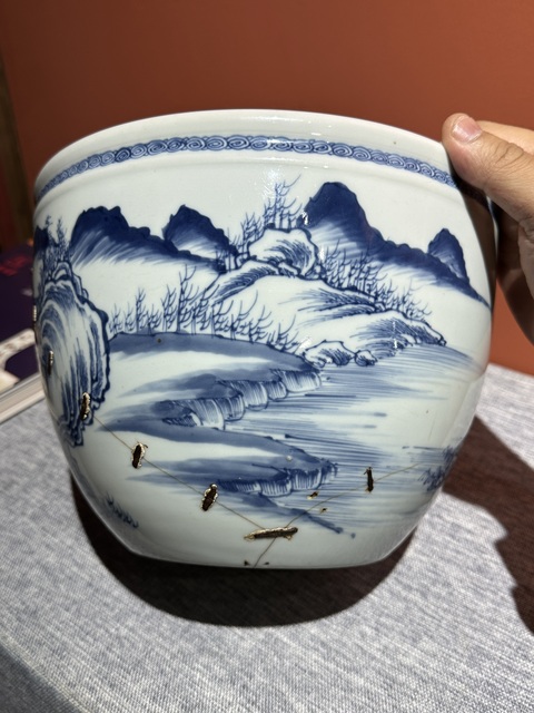 古玩陶瓷清代雍正青花山水人物紋卷缸拍賣,當前價格88000元