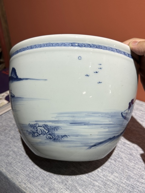 古玩陶瓷清代雍正青花山水人物紋卷缸拍賣,當前價格88000元