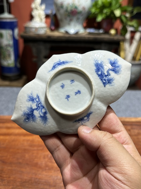 古玩陶瓷清代晚期青花花卉紋茶船拍賣，當前價格7800元