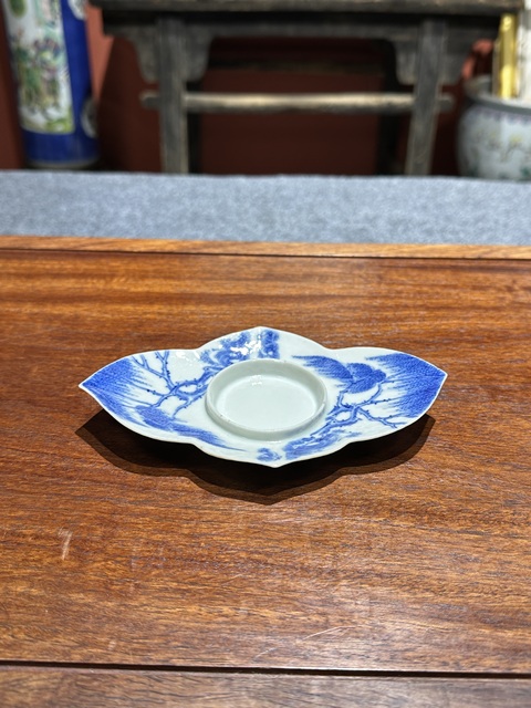 古玩陶瓷清代晚期青花花卉紋茶船拍賣，當前價格7800元