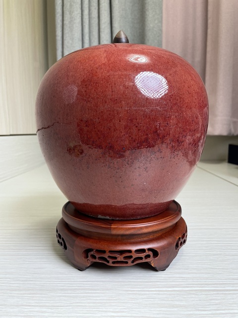 古玩陶瓷清乾隆 精品窯變紅釉西瓜罐拍賣,當前價格4800元