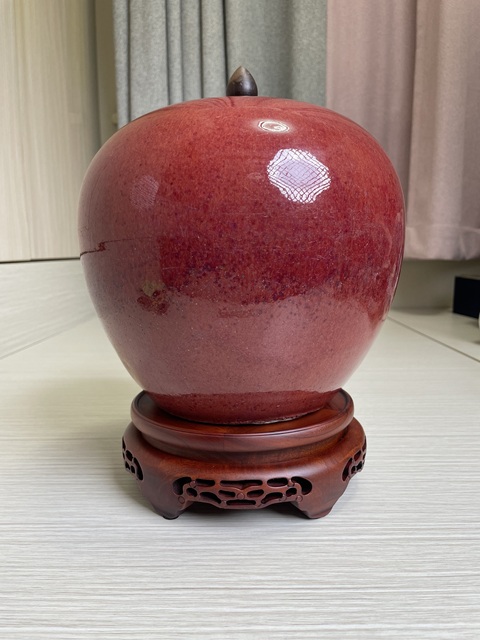 古玩陶瓷清乾隆 精品窯變紅釉西瓜罐拍賣,當前價格4800元
