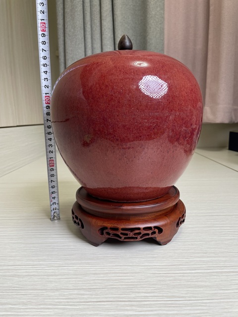 古玩陶瓷清乾隆 精品窯變紅釉西瓜罐拍賣,當前價格4800元