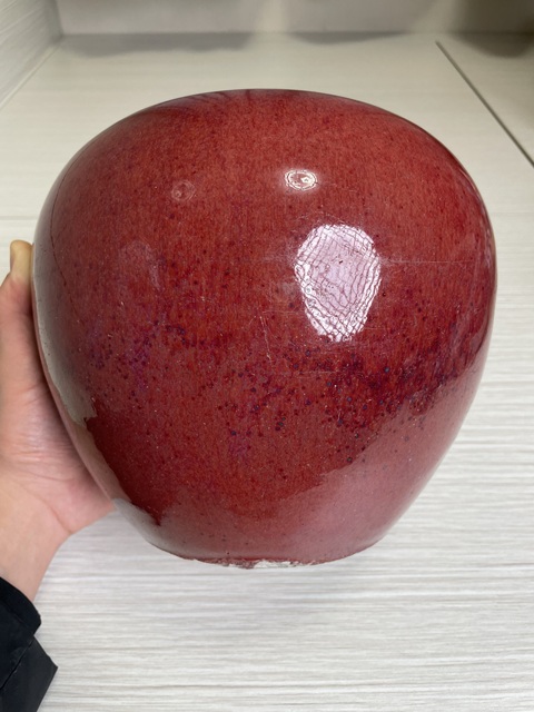 古玩陶瓷清乾隆 精品窯變紅釉西瓜罐拍賣,當前價格4800元
