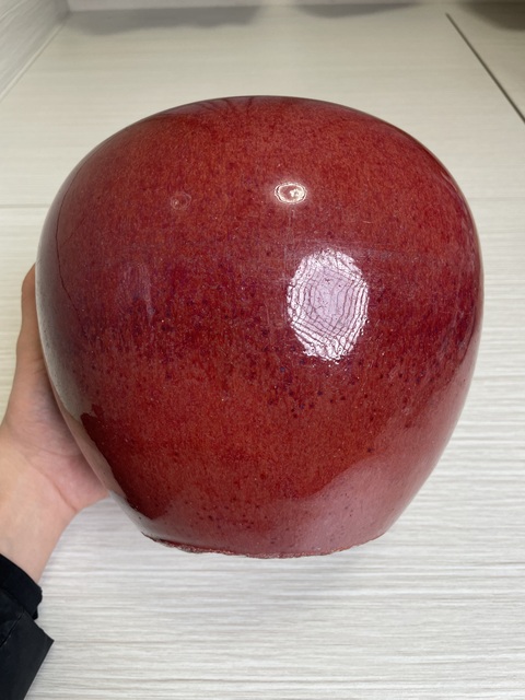 古玩陶瓷清乾隆 精品窯變紅釉西瓜罐拍賣,當前價格4800元