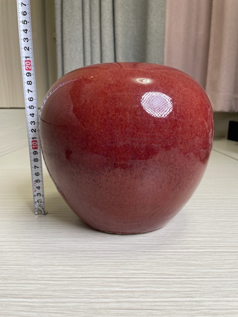 古玩陶瓷清乾隆 精品窯變紅釉西瓜罐拍賣,當前價格4800元