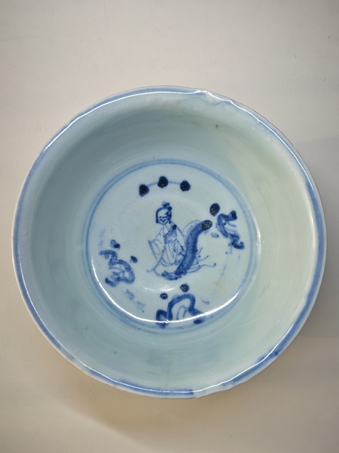 古玩陶瓷明空白青花仙人乘槎圖撇口碗拍賣,當前價格6789元
