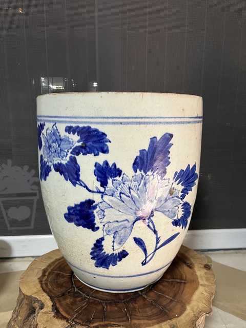 古玩陶瓷民國(guó)青花花卉詩(shī)文畫缸拍賣，當(dāng)前價(jià)格688元