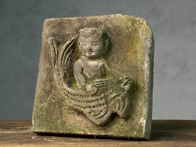 古玩陶瓷明代·童子抱鯉磚雕真品鑒賞圖